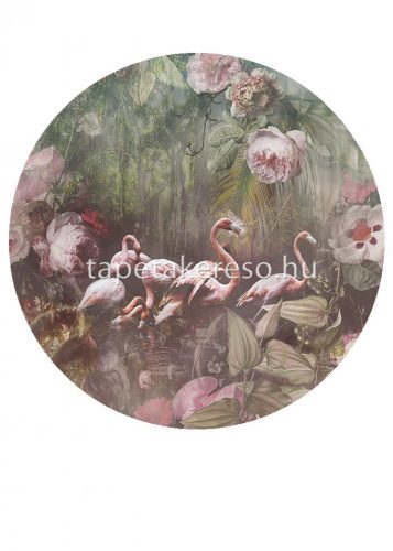 Behang Expresse Floral Utopia vlies anyagú zöld, rózsaszín színű növényes, madaras romantikus tapéta