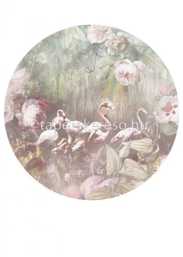 Behang Expresse Floral Utopia vlies anyagú zöld, rózsaszín színű növényes, madaras romantikus tapéta