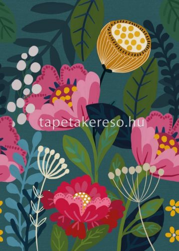 Behang Express Dreaming of Nature vlies anyagú kék, zöld, pink, rózsaszín színű virágos modern, natural, romantikus poszter