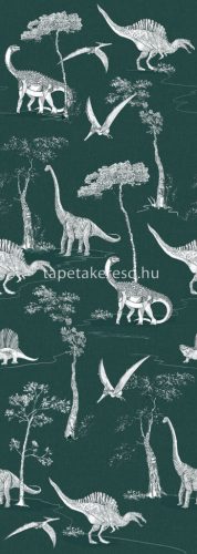 Behang Expresse Olive & Noah vlies anyagú zöld, fehér, fekete, barna színű dinós gyerek tapéta
