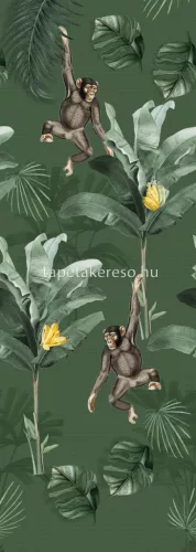 Behang Expresse Olive & Noah vlies anyagú zöld, barna, sárga színű fás, állatos gyerek tapéta