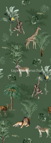 Behang Expresse Olive & Noah vlies anyagú zöld, barna, sárga színű fás, állatos gyerek tapéta