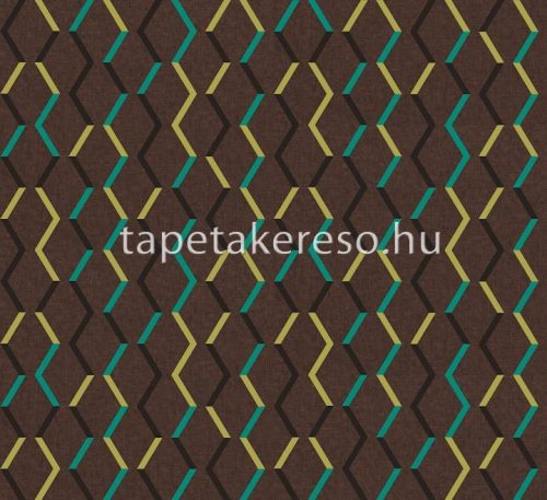 Khroma Joy vlies anyagú barna, fekete, türkiz, zöld színű geometriai, textilhatású modern tapéta