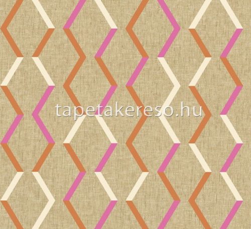 Khroma Joy vlies anyagú barna, beige, narancssárga, pink színű geometriai, textilhatású modern tapéta