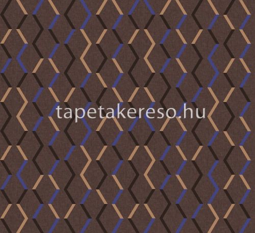 Khroma Joy vlies anyagú barna, kék színű geometriai, textilhatású modern tapéta