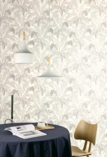 Khroma Lotus vlies anyagú beige, barna, szürke színű leveles natural, modern tapéta