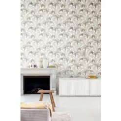   Khroma Lotus vlies anyagú törtfehér, szürke, barna színű leveles natural, modern tapéta