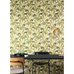   Khroma Lotus vlies anyagú zöld, fehér színű leveles natural, modern tapéta
