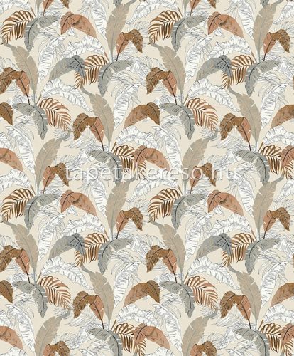 Khroma Lotus vlies anyagú beige, barna, fehér, kék színű leveles natural, modern tapéta