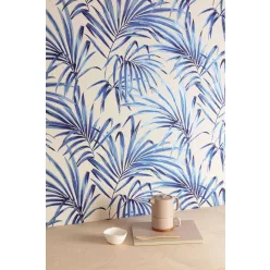   Khroma Lotus vlies anyagú kék, fehér színű leveles natural, modern tapéta