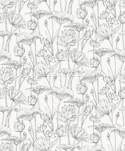 Khroma Lotus vlies anyagú fekete, fehér, csillámos színű virágos natural, modern tapéta