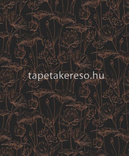 Khroma Lotus vlies anyagú fekete, bronz, csillámos színű virágos natural, modern tapéta