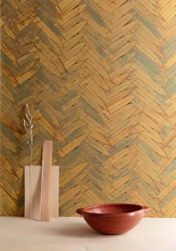 Khroma Lotus vlies anyagú zöld, barna színű leveles natural, modern tapéta