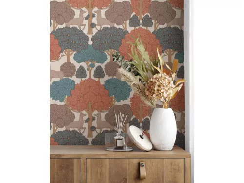 Fine Decor Ashdown An Archive Collection vlies anyagú, beige, barna, kék, lila, narancssárga színű, állatos, fás, Modern tapéta