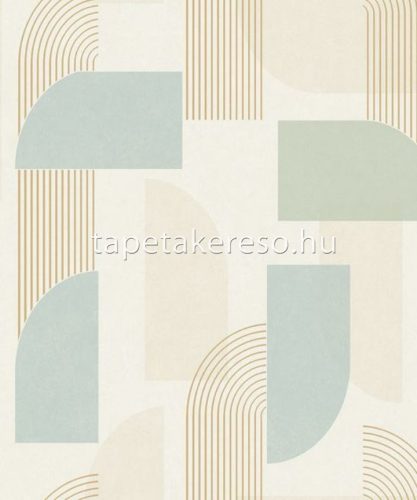 Grandeco Maison vlies, vinyl anyagú beige, zöld, kék, arany színű geometriai modern tapéta