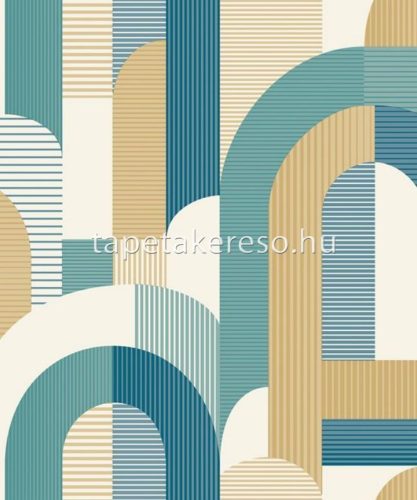 Grandeco Maison vlies, vinyl anyagú fehér, kék, zöld, barna színű geometriai modern tapéta