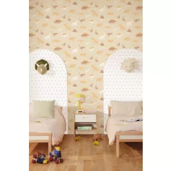   Caselio Les Mini Mondes, vlies anyagú, fehér, barna színű, geometriai, Gyerek tapéta