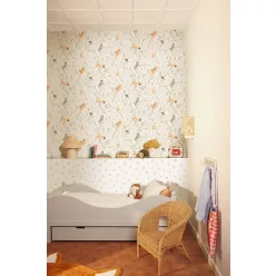   Caselio Les Mini Mondes, vlies anyagú, fehér, barna színű, leveles, Gyerek tapéta