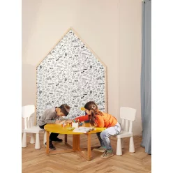   Caselio Les Mini Mondes, színezhető, vlies anyagú, fekete, fehér színű, feliratos, dinós, Gyerek tapéta