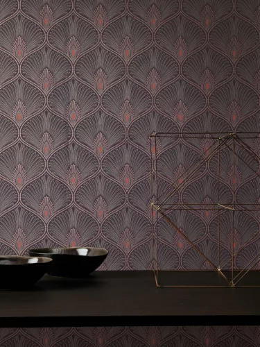 Khroma Othello vlies anyagú fekete, rózsaszín színű art deco modern tapéta