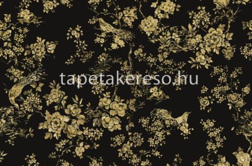 Roberto Cavalli Roberto Cavalli No 8. vlies, vinyl anyagú fekete, arany, fémes színű virágos, madaras modern tapéta