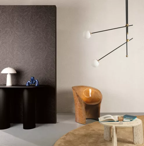 Khroma Rock vlies anyagú beige, fehér színű vonalas, geometriai modern tapéta