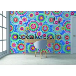   Behang Expresse Happy Living vlies anyagú kék, lila, türkiz, sárga, piros, zöld színű horgolt, mandala retro poszter