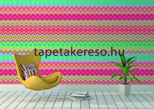 Behang Expresse Happy Living vlies anyagú kék, zöld, rózsaszín, fehér, pink, bordó, narancssárga színű geometriai, etno retro poszter