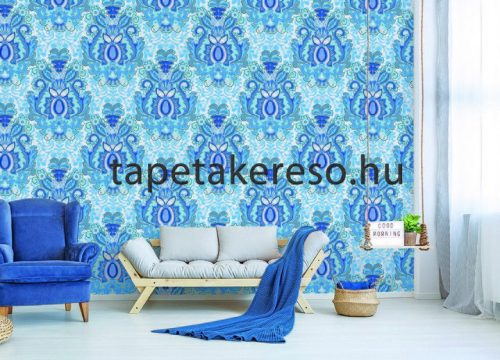 Behang Expresse Happy Living vlies anyagú kék, fehér színű virágos, etno retro poszter