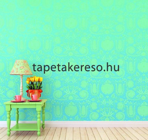 Behang Expresse Happy Living vlies anyagú kék, türkiz színű virágos, etno retro poszter