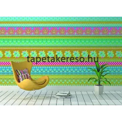   Behang Expresse Happy Living vlies anyagú kék, zöld, pink, sárga, fehér színű virágos, etno retro poszter
