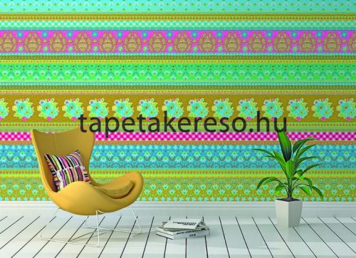 Behang Expresse Happy Living vlies anyagú kék, zöld, pink, sárga, fehér színű virágos, etno retro poszter