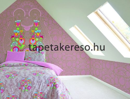 Behang Expresse Happy Living vlies anyagú barna, sárga, rózsaszín, zöld, pink, bordó, kék színű virágos, etno retro poszter