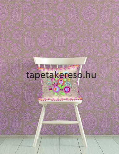 Behang Expresse Happy Living vlies anyagú barna, rózsaszín színű virágos, etno retro poszter
