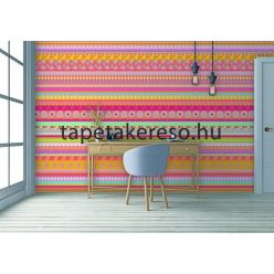  Behang Expresse Happy Living vlies anyagú sárga, rózsaszín, piros, kék színű virágos, etno retro poszter