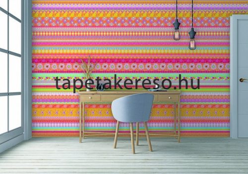 Behang Expresse Happy Living vlies anyagú sárga, rózsaszín, piros, kék színű virágos, etno retro poszter
