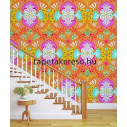   Behang Expresse Happy Living vlies anyagú narancssárga, rózsaszín, fehér, kék, piros színű virágos, etno retro poszter