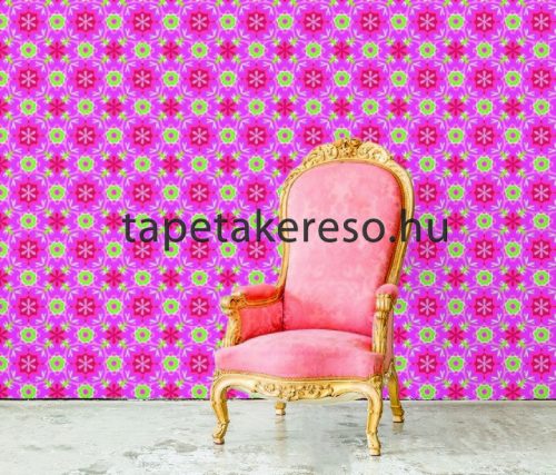 Behang Expresse Happy Living vlies anyagú pink, fehér, zöld színű virágos, etno retro poszter