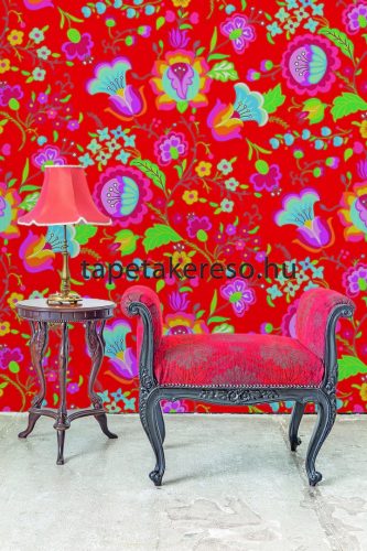 Behang Expresse Happy Living vlies anyagú piros, kék, zöld, sárga színű virágos retro poszter