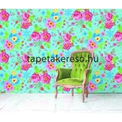   Behang Expresse Happy Living vlies anyagú kék, zöld, piros, rózsaszín, fehér, sárga színű virágos retro poszter