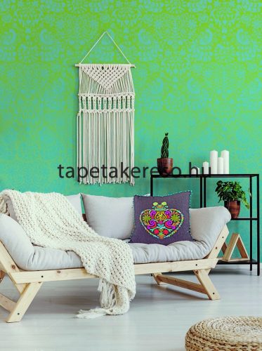 Behang Expresse Happy Living vlies anyagú kék, zöld színű madaras, virágos, etno retro poszter