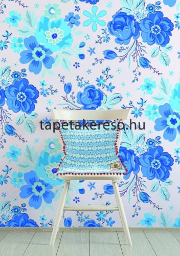 Behang Expresse Happy Living vlies anyagú beige, kék színű virágos retro poszter