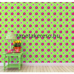   Behang Expresse Happy Living vlies anyagú kék, zöld, fehér, piros, rózsaszín, szürke színű virágos, etno retro poszter