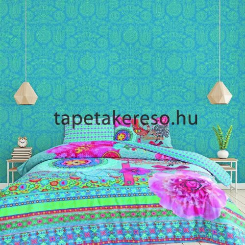 Behang Expresse Happy Living vlies anyagú kék, zöld színű virágos, etno retro poszter