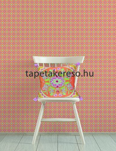 Behang Expresse Happy Living vlies anyagú türkiz, bordó, fehér, okker színű virágos, etno retro poszter