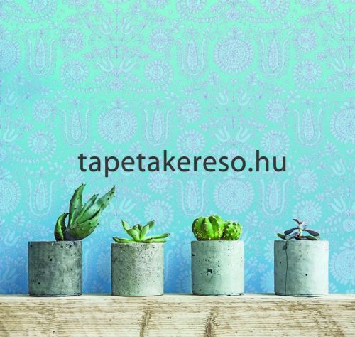 Behang Expresse Happy Living vlies anyagú kék, fehér színű virágos, etno retro poszter