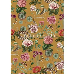   Behang Expresse Select D vlies anyagú barna, zöld, rózsaszín, bordó, fekete, törtfehér színű pillangós, madaras, virágos romantikus tapéta