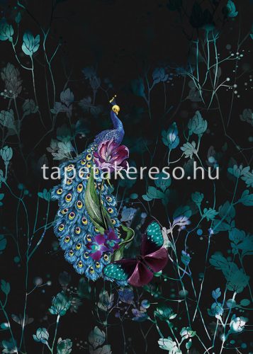 Behang Expresse Select D vlies anyagú fekete, kék, zöld, lila, sárga színű madaras, pillangós, növényes modern tapéta
