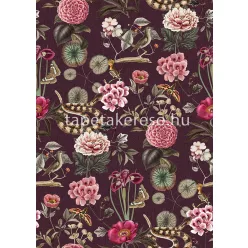   Behang Expresse Select D vlies anyagú lila, mályva, pink, zöld, barna színű virágos, állatos romantikus tapéta