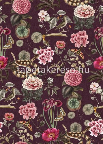Behang Expresse Select D vlies anyagú lila, mályva, pink, zöld, barna színű virágos, állatos romantikus tapéta